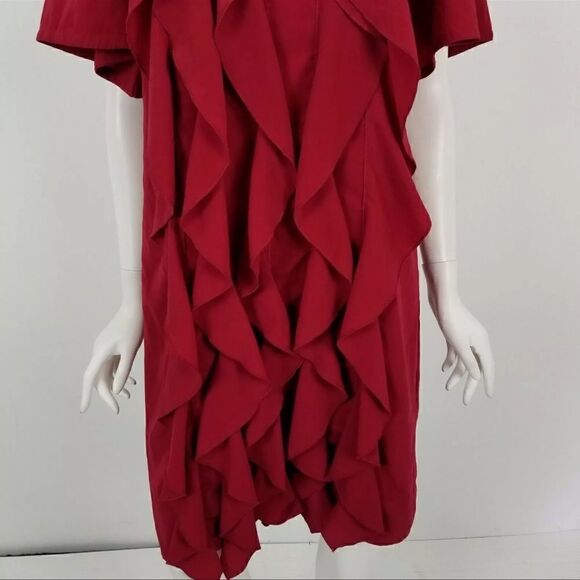 Eshakti Womens Size 8 Medium Red Short Sleeve Ruffle Front Shift Dress - Picture 3 of 6